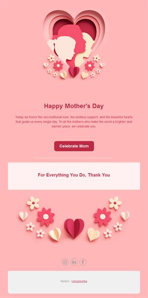 Pink paper heart Mother's Day email