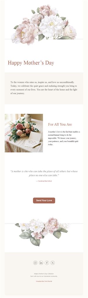 Elegant Mother's Day email with peonies
