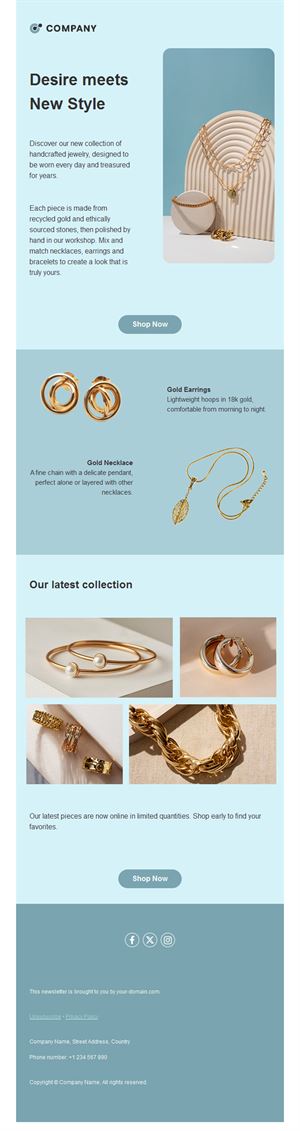 Light blue gold jewelry email template