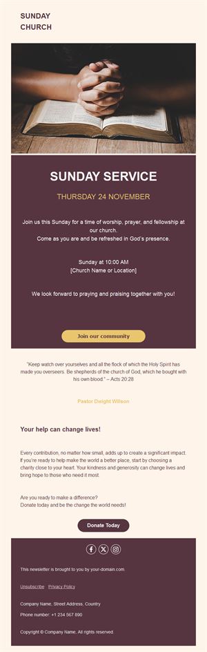 Church Sunday service email template