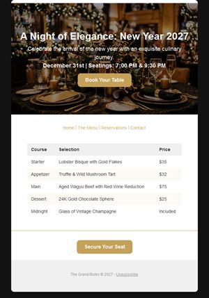 New Year's Eve 2027 dinner invitation email