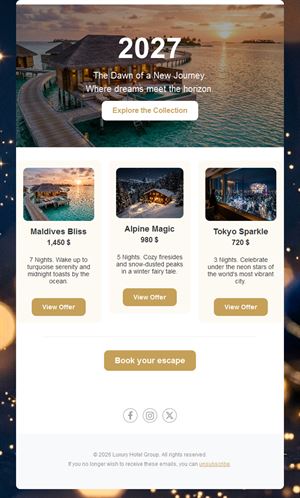 New Year 2027 getaway email template