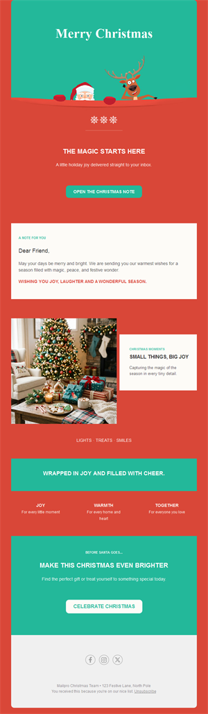 Merry Christmas note email with reindeer