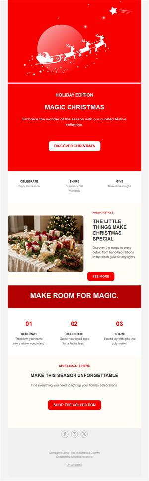 Red Santa sleigh Christmas email template