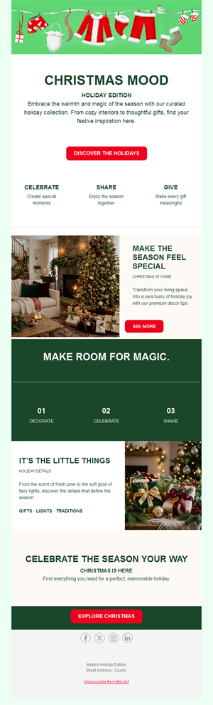 Christmas mood newsletter with home decor