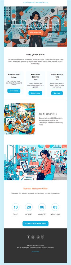 Illustrated newsletter welcome email