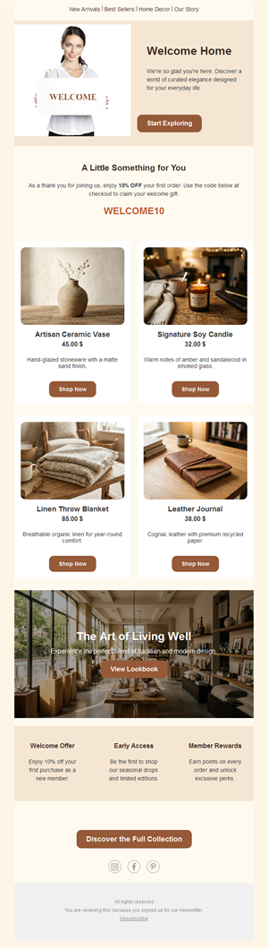 Welcome email with first order code