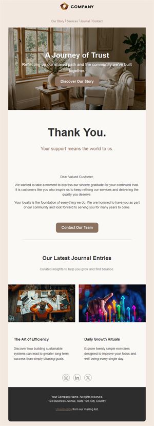 Loyal customer thank-you email template