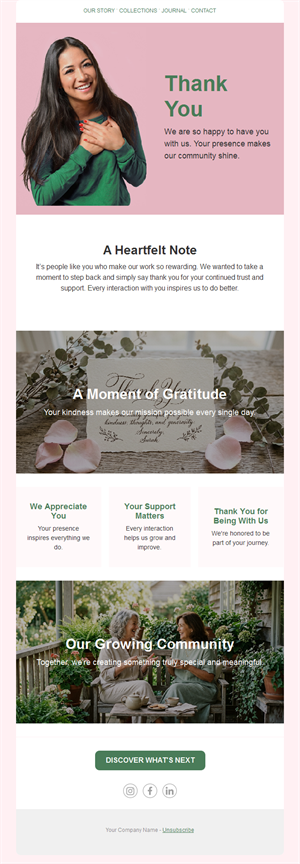 Thank-you email for members and subscribers