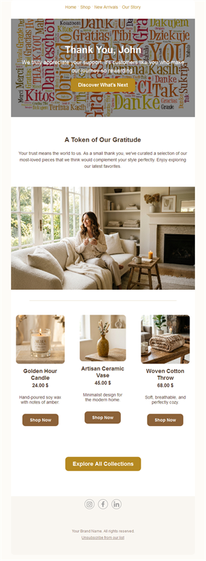 Customer appreciation email with product picks