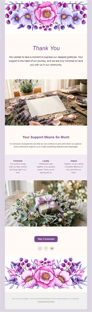 Floral community thank-you email template