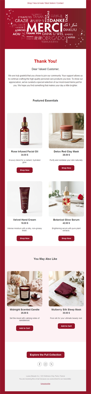 Thank-you email with product recommendations