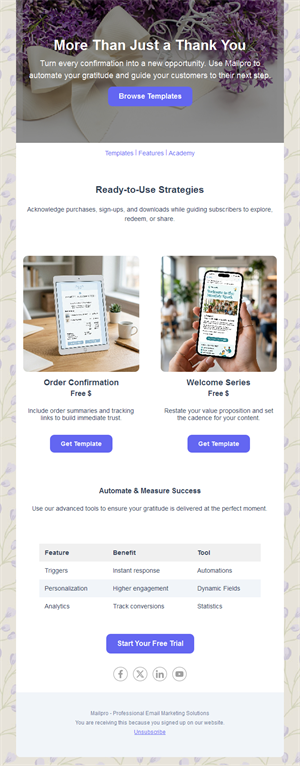 Thank-you email template with resources