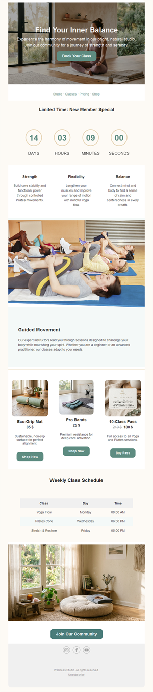 Pilates new member offer email