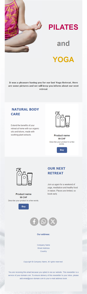 Yoga retreat products email template