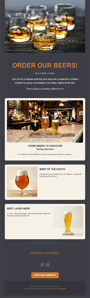 Beer tasting and beer of the month email