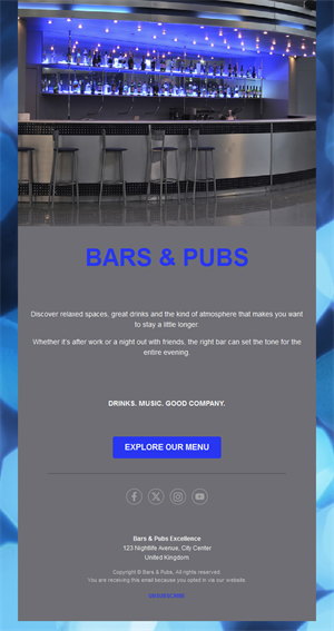 Cocktail bar menu email template