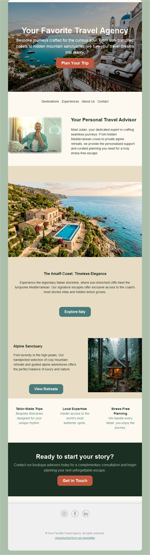 Personal travel advisor email template