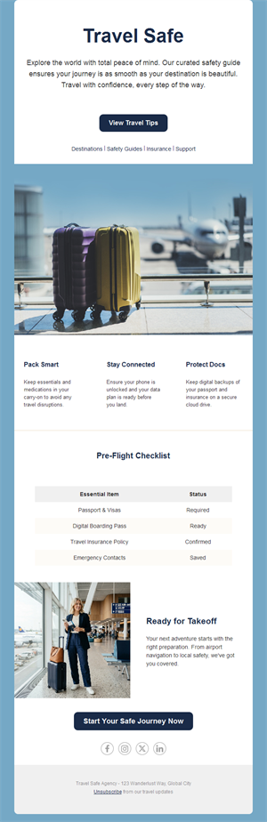 Travel safety tips email template