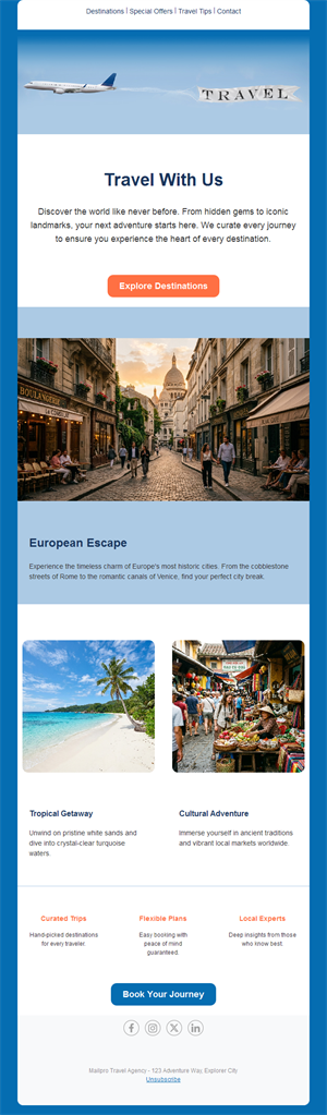 European escape travel email