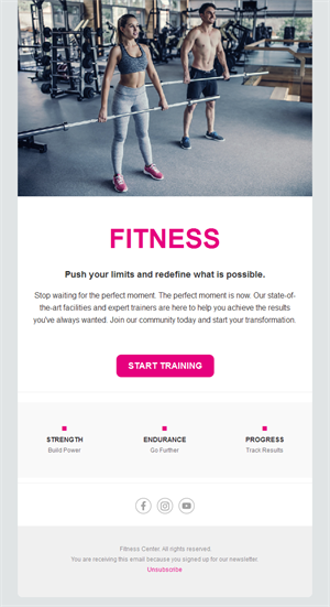 Pink and white gym email template