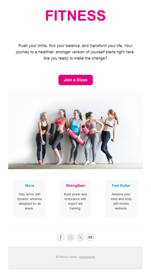 Women's fitness class email template