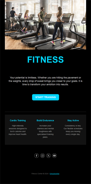 Simple black and cyan fitness email