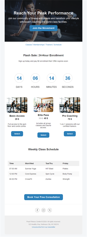 Gym flash sale email with countdown