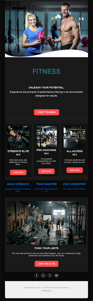 Gym membership plans email template