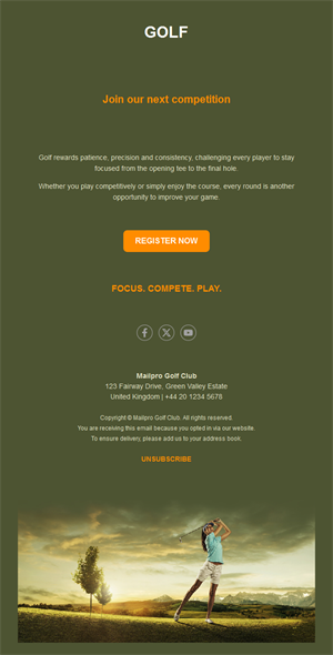 Golf competition registration email