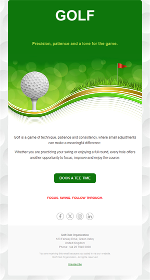 Golf club tee time booking email