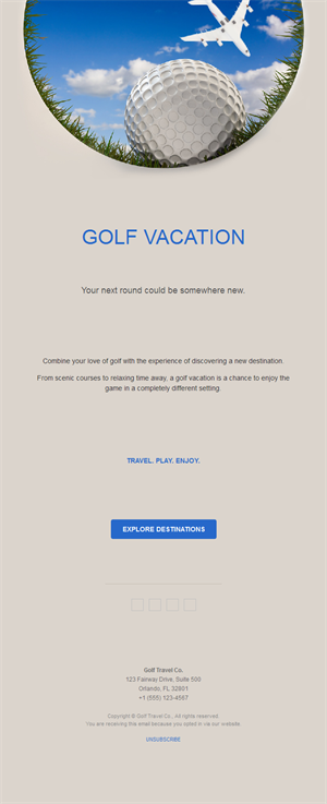 Golf vacation travel email template