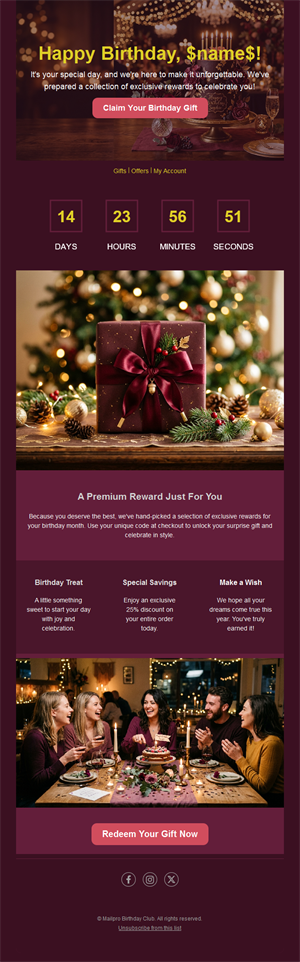 Premium birthday reward countdown email