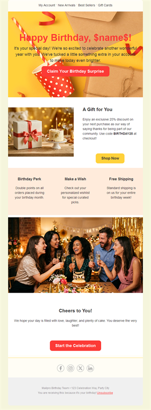 Birthday surprise email with discount