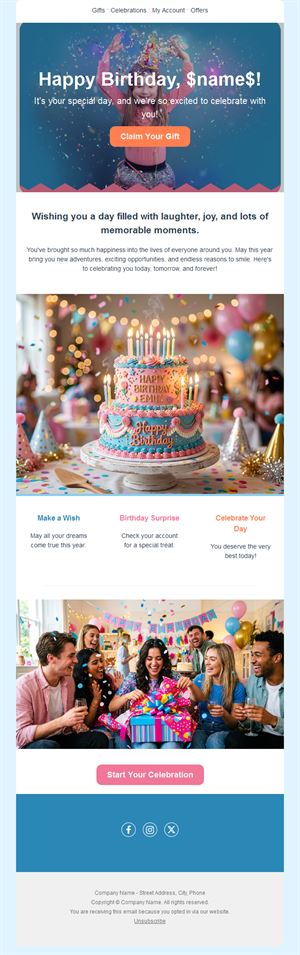 Colorful birthday cake email template