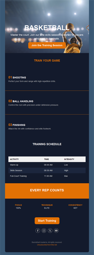 Basketball training session schedule email
