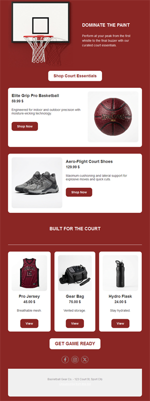 Red basketball gear shop email template