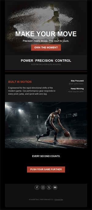 Dark basketball performance email template