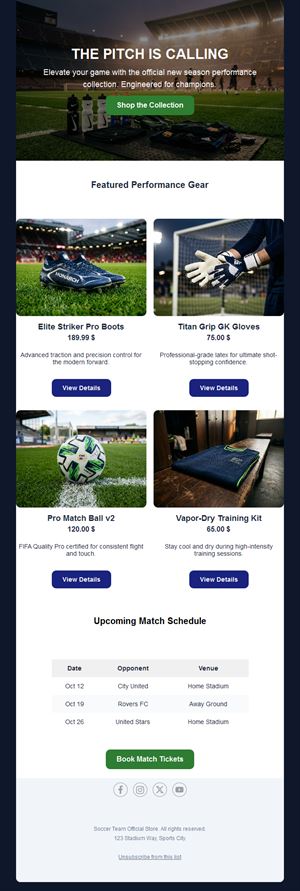Football club new season collection email