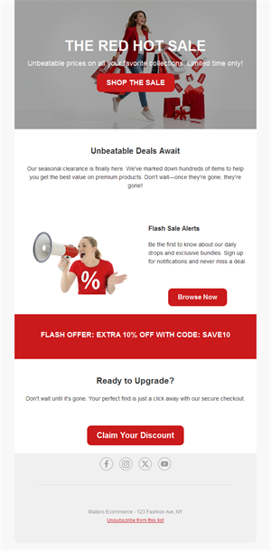 Red hot sale email with promo code