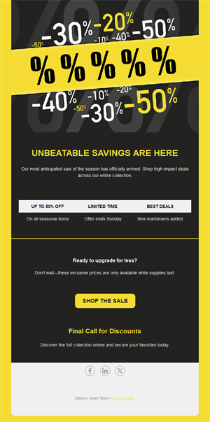 Black and yellow discount sale email