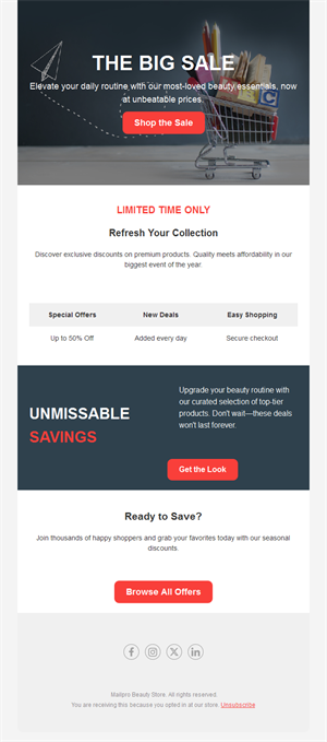 Big sale email with shopping cart