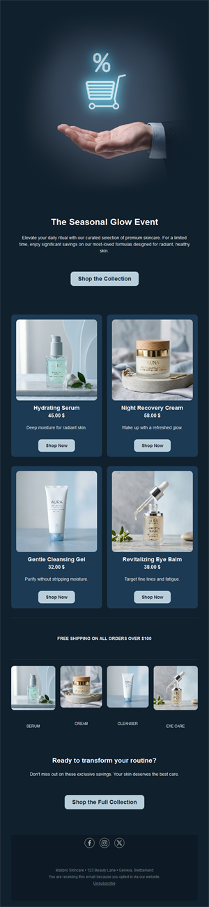 Seasonal skincare sale email