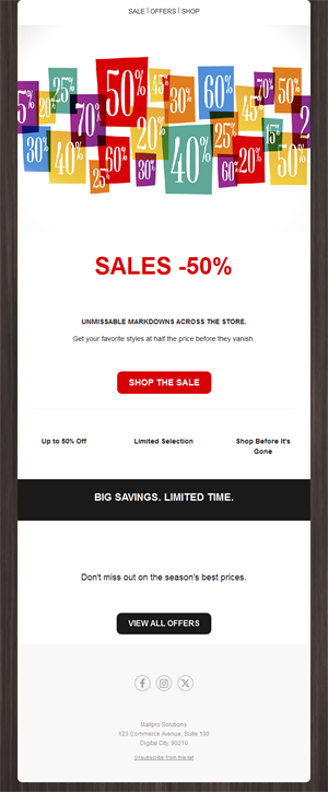 50% off store-wide sale email