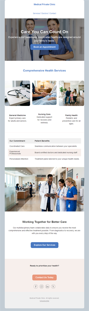 Coordinated healthcare clinic email