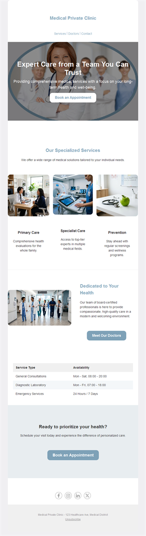 Private clinic specialized services email