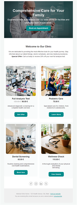 Medical clinic services and prices email