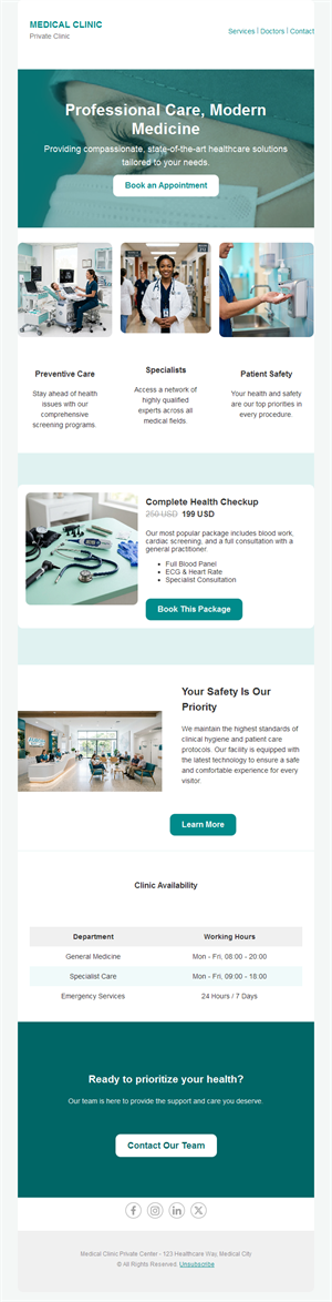 Private clinic health checkup email
