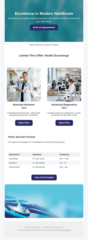 Health screening offer email template