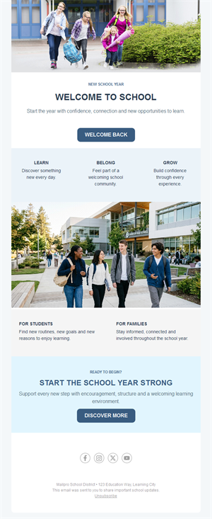 Welcome to school email template